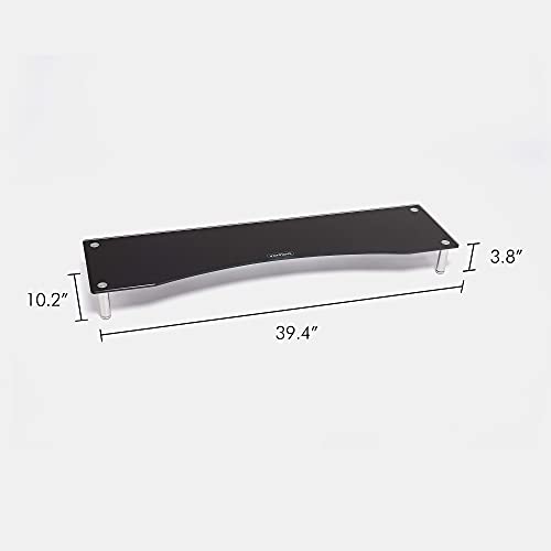 Photo 1 of VonHaus Extra Large Black Glass Monitor Stand Riser 39.5" Desktop Stand with Adjustable Height Perfect for Double Computer Screens at Home and Office