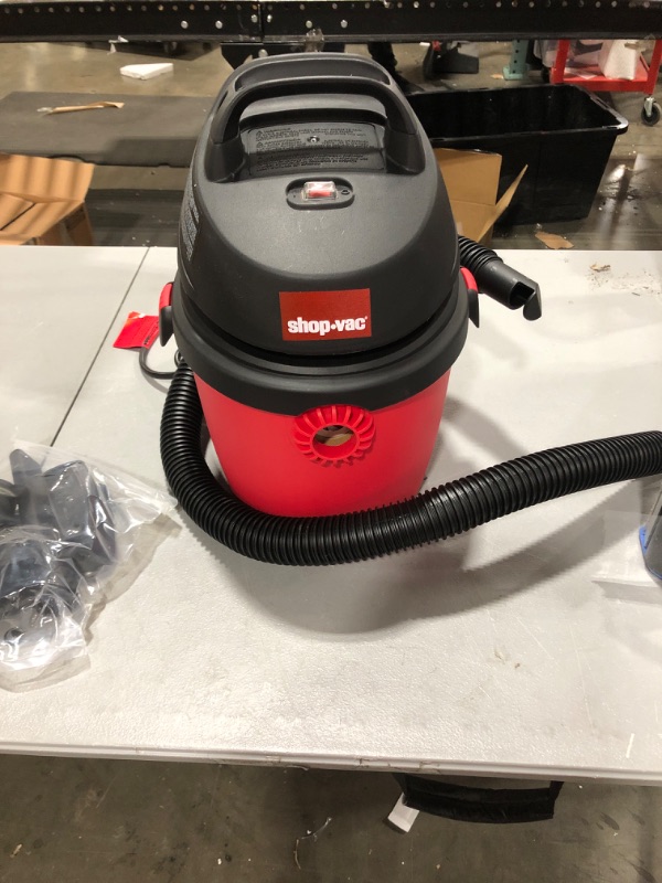 Photo 3 of Shop-Vac 2.5 Gallon 2.0 Peak HP Wet/Dry Vacuum, Portable Compact Shop Vacuum with Top Handle, Wall Bracket & Attachments Red