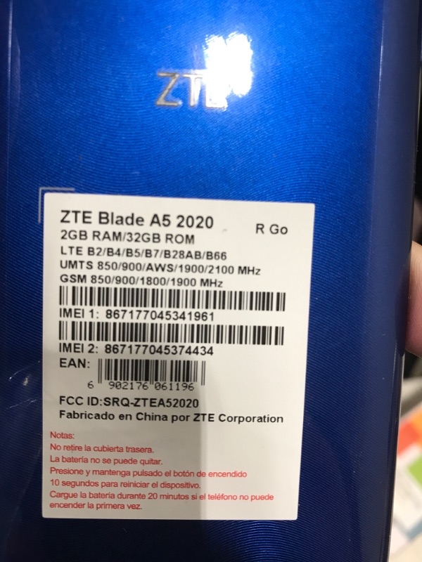 Photo 3 of ZTE Blade A5 2020, 4G LTE, International Version (No US Warranty), 32GB, 2GB, Dual SIM, Blue - GSM Unlocked (T-Mobile, AT&T, Metro, Straight Talk)
