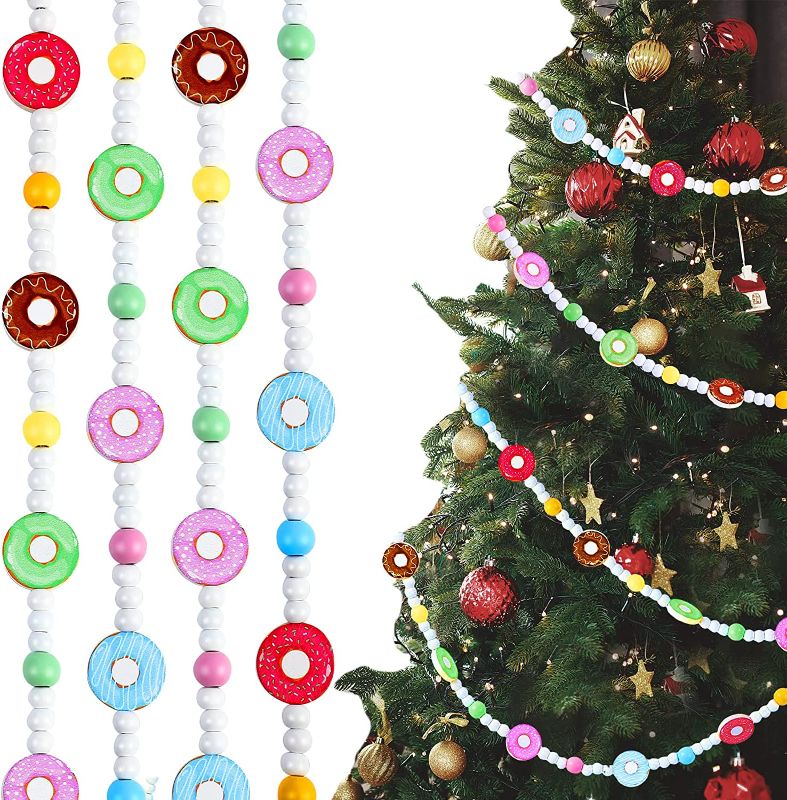 Photo 1 of 18 Feet Christmas Donut Ornament Christmas Tree Garland Christmas Decorations Wooden Bead Garland for Fireplace Christmas Tree Decorations Xmas Ornament Christmas Hanging Beads Garland for Party 