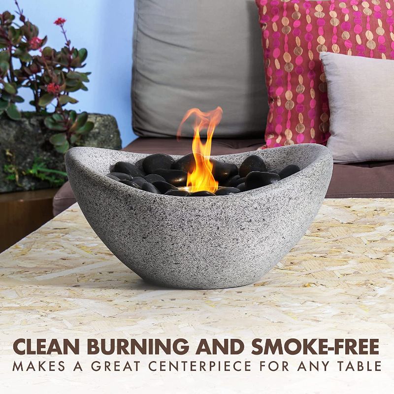 Photo 1 of 11'' Table Top Fire Pit Bowl with Extendable Skewers - Personal Fire Bowl Fireplace for Roasting Smores - Large Concrete Personal Tabletop Fire Pit for Patio, Balcony, Indoor and Outdoor Use