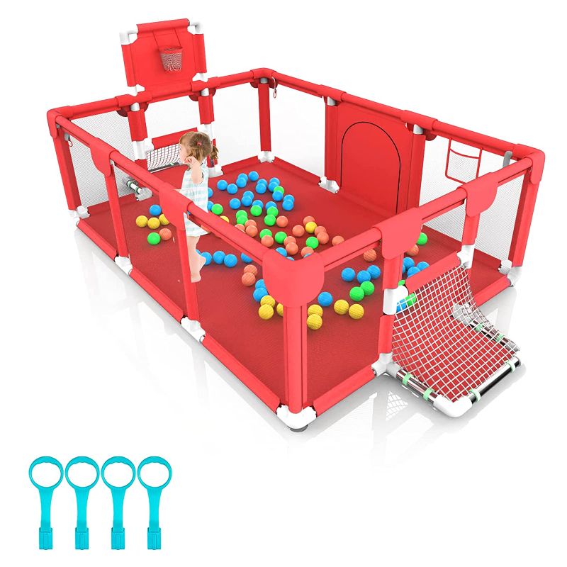 Photo 1 of Baby playpen, Kids Baby Ball Pit, Playpen for Babies,Indoor & Outdoor Playpen for Babies and Toddlers, Infant Safety Gates with Breath (Red)