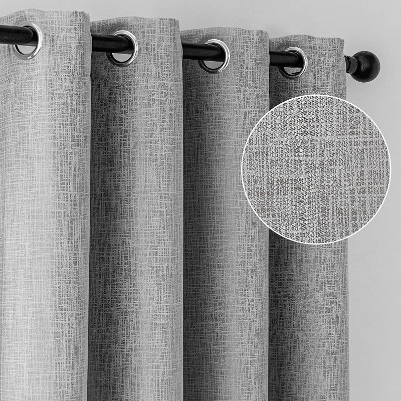 Photo 1 of 100% Blackout Curtain 84 Inches Length Thermal Insulated Blackout Curtains Faux Linen Heat and Full Light Blocking Drapes Anti-Rust Grommet for Bedroom Living Room, Gray, 2 Panels, 52 inches Wide
