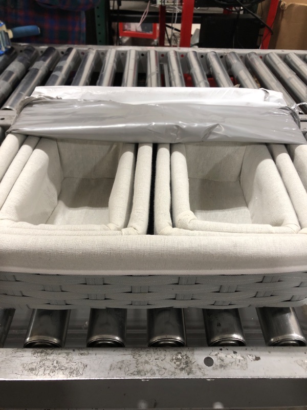 Photo 2 of 5 Piece Grey Wicker Baskets with Cloth Lining for Storage, Lined Bins for Organizing Closet Shelves (3 Sizes)
