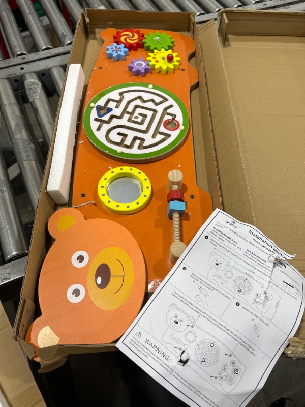 Photo 2 of D DAKIN Toddler Learning Activity Center - Wooden Bear Busy Board Field with Fun Learning Activities Kids Will Love to Play - Wall Mount Sensory Learning Toy for Toddler Playroom & Children's Daycare