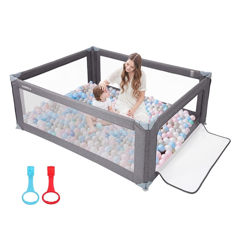 Photo 1 of Baby Playpen, Play Pen for Babies with Large Gate, 59x79” Safety Baby Playard with Bottom Infant Play pens, Dark Grey 