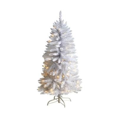 Photo 1 of 4 Slim White Artificial Christmas Tree with 100 Warm White LED Lights and 293 Bendable Branches
