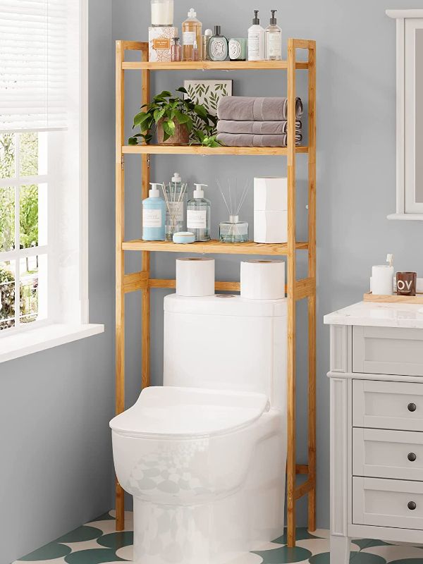 Photo 1 of AMBIRD Over The Toilet Storage, 3-Tier Bathroom Organizer Over Toilet with Sturdy Bamboo Shelves,Multifunctional Toilet Shelf,Easy to Assemble and Saver Space, 25 * 10 * 64 Inches (Original Color)
