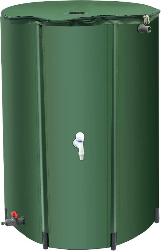 Photo 1 of 100 Gallon Collapsible Rain Barrel with Spigots, 100 Gal Foldable Rainwater Barrel, Rain Water Barrel Collector for Downspout, with Filter Overflow Valve Kit (Green)
