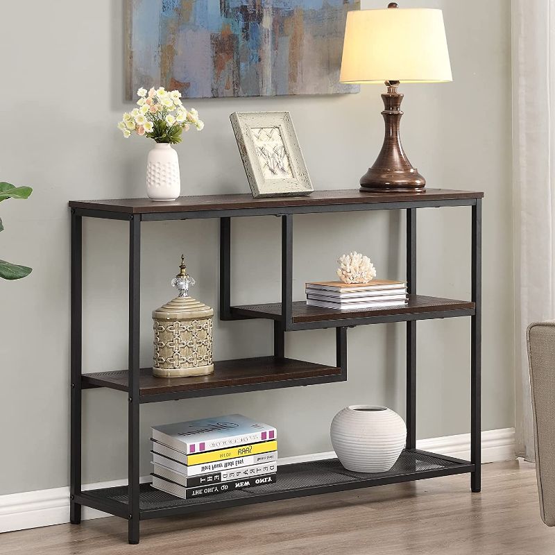 Photo 1 of FIVEGIVEN Narrow Console Table for Entryway Hallway Table with Storage Shelves for Living Room Espresso Industrial
