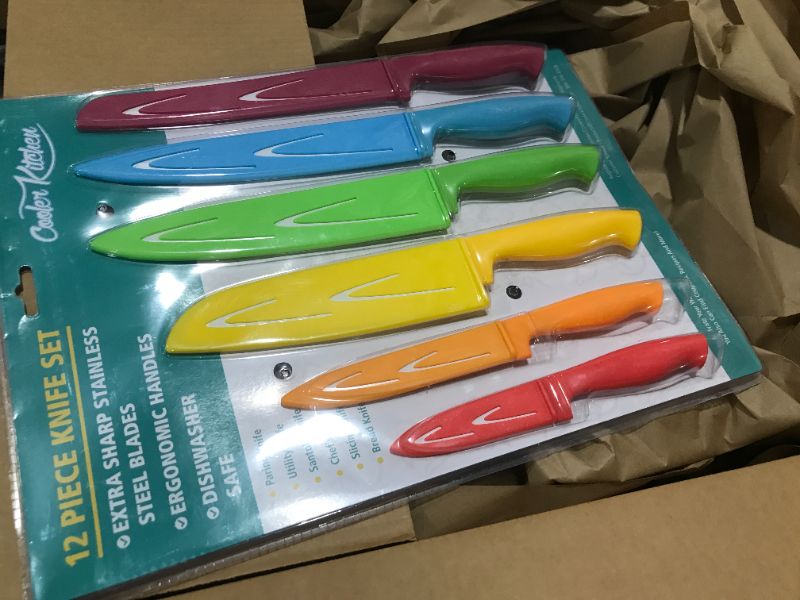 Photo 1 of 12 Pcs Steel Rainbow Kitchen Knife Set - Dishwasher Safe Knives with Sheath Covers - Sharp Multicolored Colorful Set For The Kitchen With Bread, Slicer, Santoku, Utility, Paring Knives