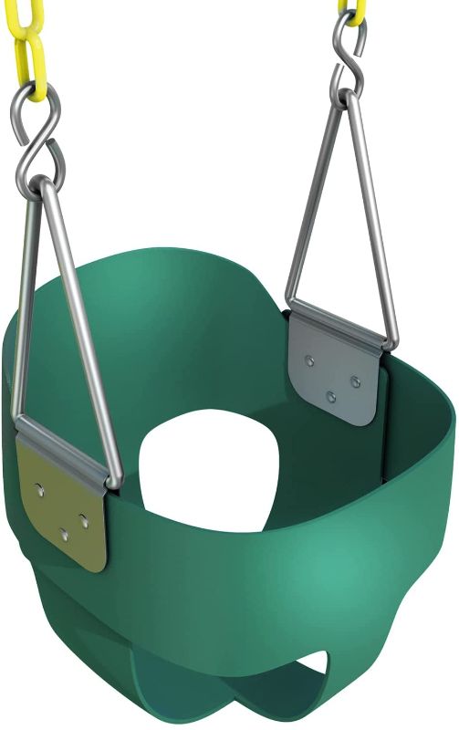 Photo 1 of Jungle Gym Kingdom Toddler Swing - Heavy Duty, High Back, Full Bucket Baby Swing Seat with Coated Chains for Outdoor Use - Fully Assembled - Green
