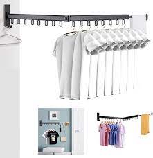 Photo 1 of  Wall Mounted Clothes Drying Rack for Space Saver Hangers Design for Balcony, Mudroom, Bedroom Foldable Laundry Rack(2-Pole Black)
