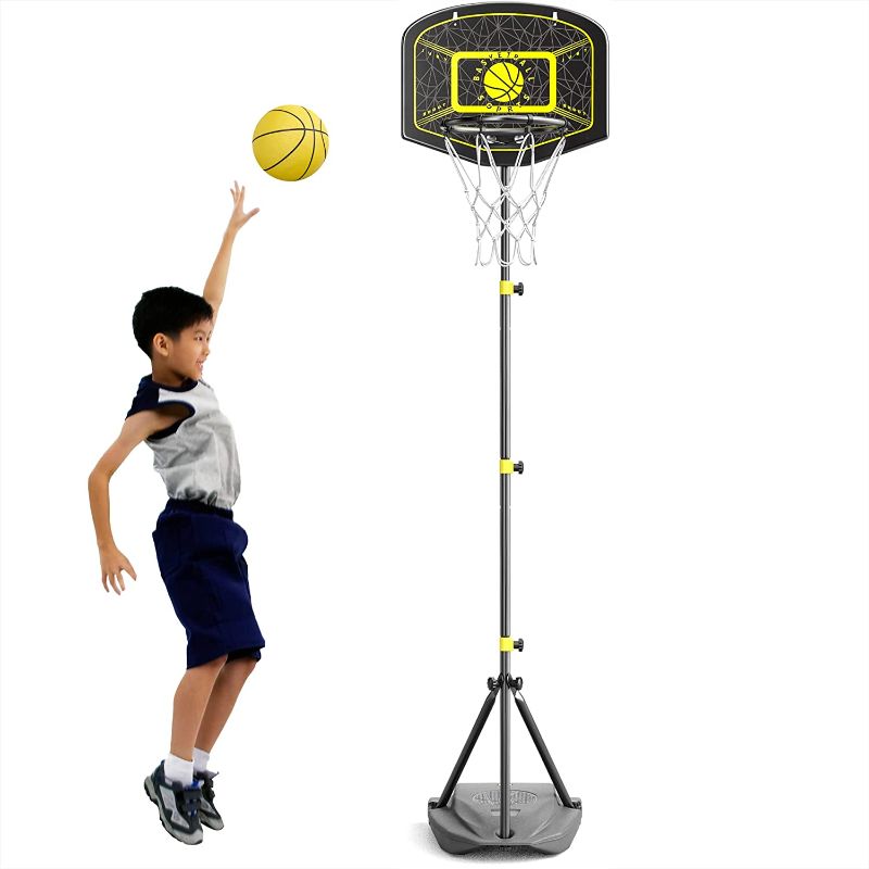 Photo 1 of HAHAKEE Kids Basketball Hoop, Height-Adjustable 2.9 FT-6.1 FT, Indoor and Outdoor Basketball Set for Toddlers Age 3-8 https://a.co/d/0117pdM