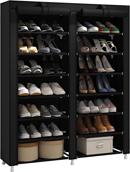 Photo 1 of 7-Tier Shoe Rack with Dustproof Cover Shoe Storage Organizer Closet Shoe Cabinet Shelf Hold up to 28 Pairs of Shoes for Doorway Corridor Balcony Living Room Black