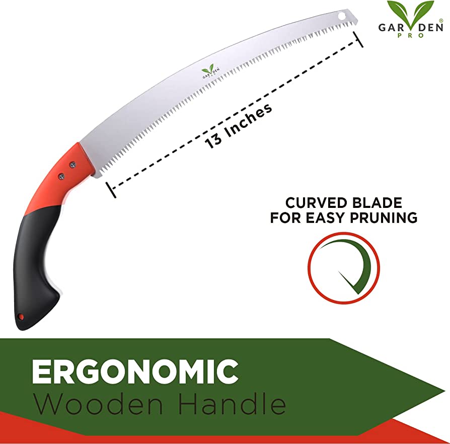 Photo 1 of 13’’ Professional Pruning Saw | Hand Cutter Tool with Curved Blade for Easy Trimming Trees, Plants, Shrubs, Wood, Bushes, and Wooden Handle for Extra Comfort! Extra Replacement Blade + Carrying Case
