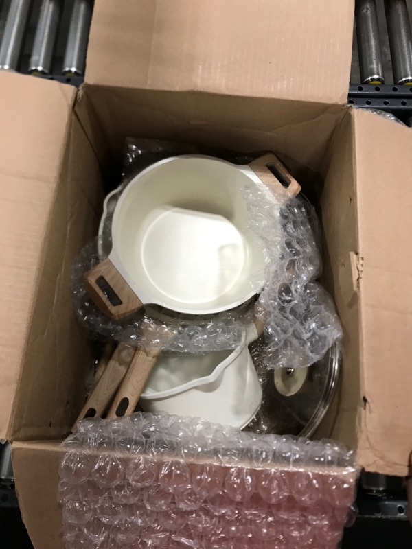 Photo 3 of CAROTE Pots and Pans Set Nonstick, White Granite Induction Kitchen Cookware Sets, 10 Pcs Non Stick Cooking Set w/Frying Pans & Saucepans(PFOS, PFOA Free)
