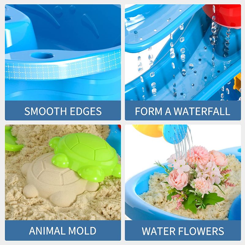 Photo 3 of Bennol Sand Water Table Toys for Toddlers Kids, 3-Tier Outdoor Sand and Water Play Table Toys for Toddlers Kids, Water Activity Tables Beach Toys for Outside Backyard for Toddlers Age 3-5