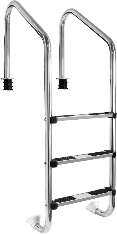 Photo 1 of  3 Step In-ground Swimming Pool Ladder, Metal, Stainless Steel Polish, Non-Slip