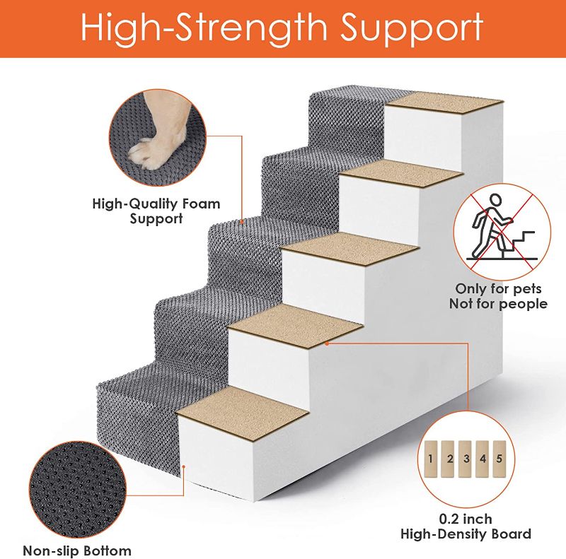 Photo 2 of  Dog Stairs for Small Dogs, 5Step Dog Stairs for High Beds and Couch, Folding Pet Steps for Small Dogs and Cats, and High Bed Climbing, Non-Slip Balanced Dog Indoor Step, Grey, 3/4/5 Steps