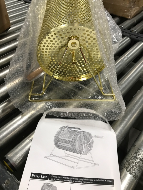 Photo 2 of VGMiu Small Raffle Drum Plated Brass Metal Raffle Ticket Basket Lottery Spinning Drawing with Wooden Turning Handle(Holds 3,000 Tickets) S 14.8"(L) x 10.6"(W) x 11.2"(H) Gold-s