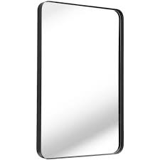 Photo 1 of 24 in. W x 36 in. H Medium Square Steel Framed Wall Bathroom Vanity Mirror in Black
