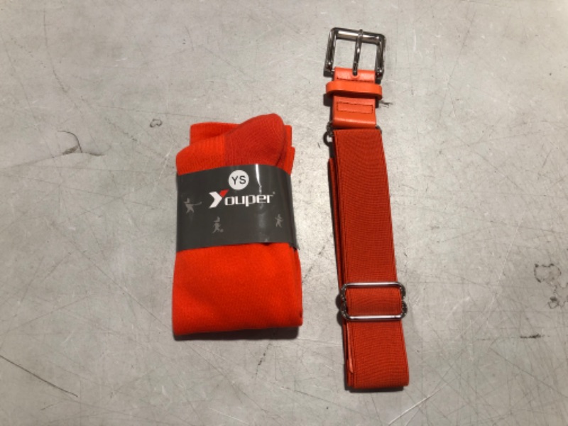 Photo 2 of Youper Youth Baseball/Softball Belt & Socks Combo Set (2 Pairs of Socks & 1 Belt) Orange Small