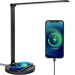 Photo 1 of Pansonite LED Desk Lamp with 10W Fast Wireless Charger and USB Charging Port, Eye Caring Desk Light Made of Aluminum with 25 Lighting Effects,Touch Control,Auto Timer for Office Dormitory Bedroom (B09GXZS65J)