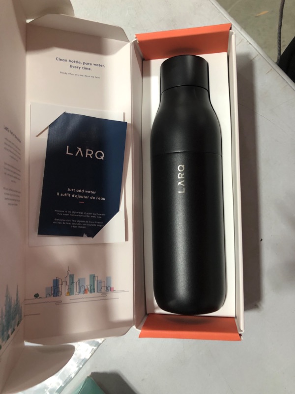 Photo 2 of LARQ Bottle - Self-Cleaning and Insulated Stainless Steel Water Bottle with Award-winning Design and UV Water Sanitizer, 25oz, Obsidian Black 25oz Obsidian Black