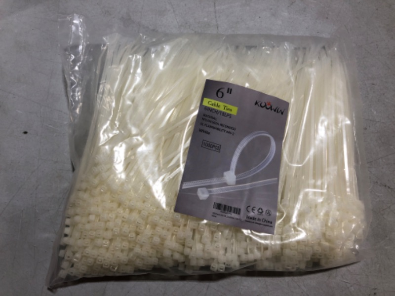 Photo 2 of 1000 Pack 6 Inch Bulk KOOWIN Nylon Plastic Cable Zip Ties Small Wire Wraps White 6 inch 18 lb (1000 pcs) White