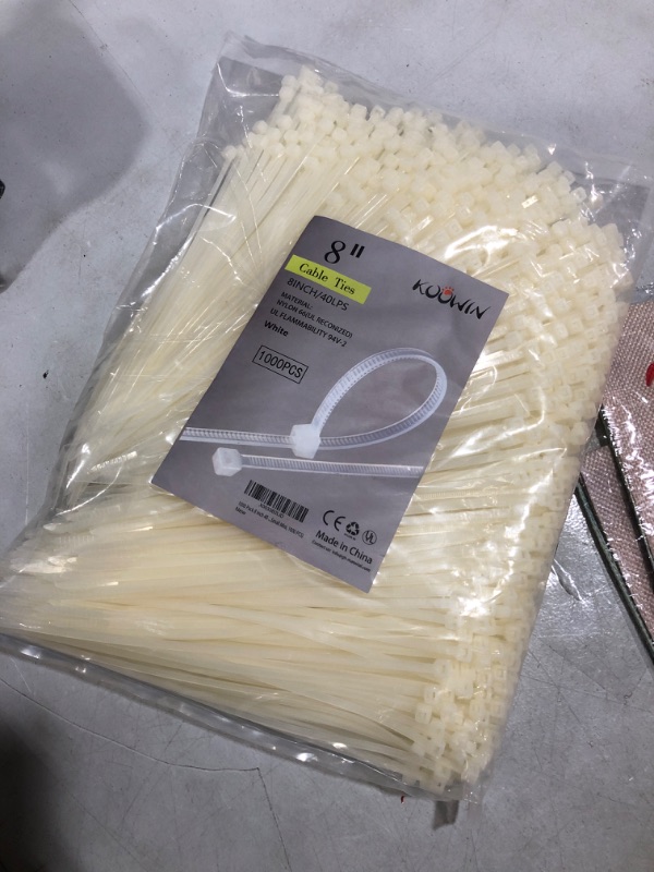 Photo 2 of 1000 Pack 8 Inch Bulk KOOWIN Nylon Plastic Cable Zip Ties Medium Wire Wraps White 8 inch 40 lb (1000 pcs) White