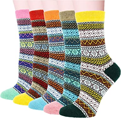 Photo 1 of YZKKE 5Pack Womens Vintage Winter Soft Warm Thick Cold Knit Wool Crew Socks, Multicolor, free size
