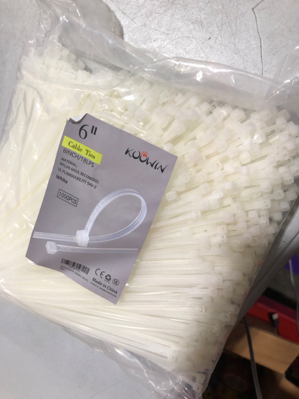 Photo 2 of 1000 Pack 6 Inch Bulk KOOWIN Nylon Plastic Cable Zip Ties Small Wire Wraps White 6 inch 18 lb (1000 pcs) White