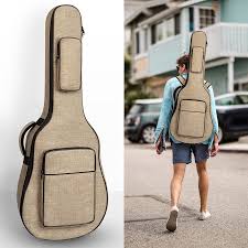 Photo 1 of Acoustic Guitar Bag with 0.5 Inches Thick Padding Fit 39 to 41 Inches Khaki Bag
