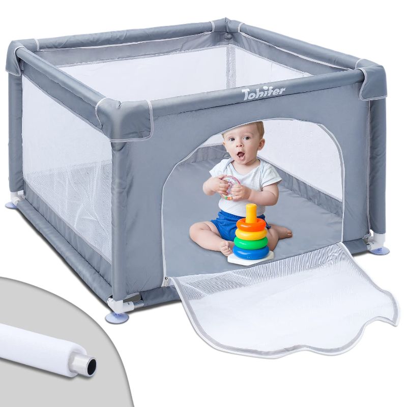 Photo 1 of Baby Playpen, Baby Playard Small Space for Toddler with Gate, BPA-Free, Non-Toxic, Safe No Gaps Play Yards, Indoor & Outdoor Kids Activity Center with Anti-Collision Foam Protection - 36"x36"x26.5"
