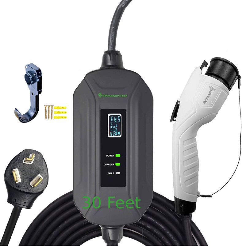 Photo 1 of PRIMECOM Level 2 EV Charger 220/240V, 16A,  50ft, Portable EVSE Electric Vehicle Charging Cable Compatible with Bolt Volt Leaf BMW i3 Fiat 500e Clarity NIRO Prius (10-30P, 30 Feet)
