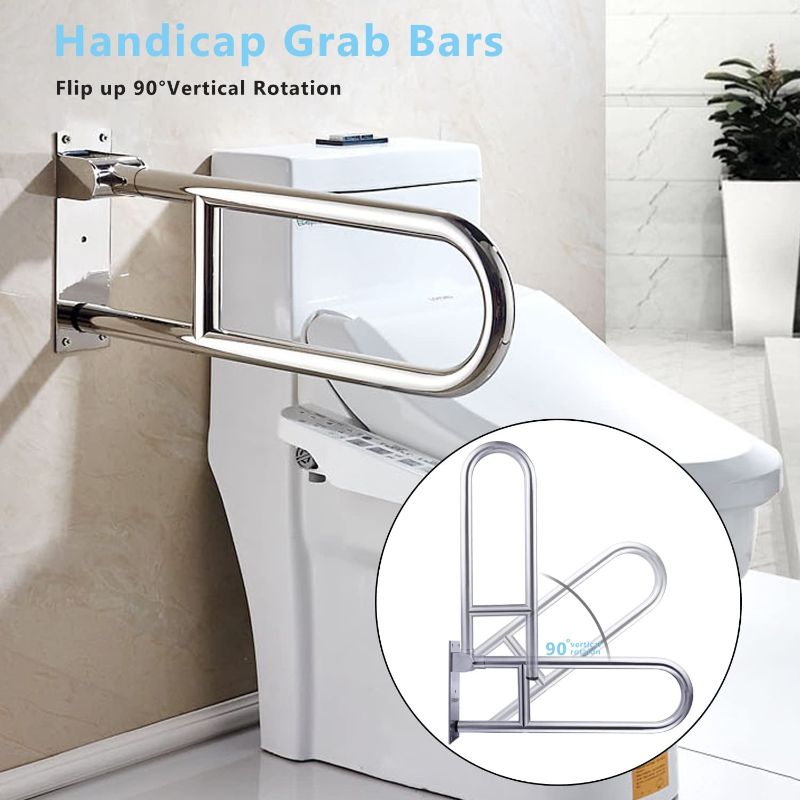 Photo 1 of 29.5 INCH Toilet Grab Bar Stainless Steel Handicap Rails Grab Bars Bathroom Support for Elderly Bariatric Disabled Commode Safety Hand Railing Guard Frame Shower Assist Aid Handrails Hand Grips
