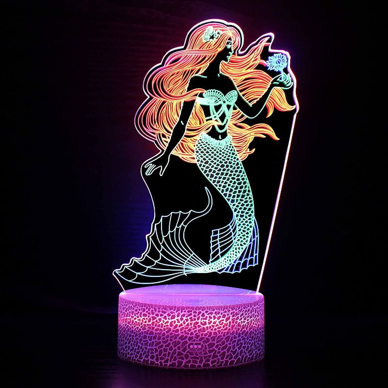 Photo 1 of 3D Illusion Lamp Mermaid Night Light Optical Creative Gift Visual Lamp Dynamic Touch LED Three-Colorful for Kids Bedroom Chirstmas Festival Birthday Valentines Day Lovers Gift 