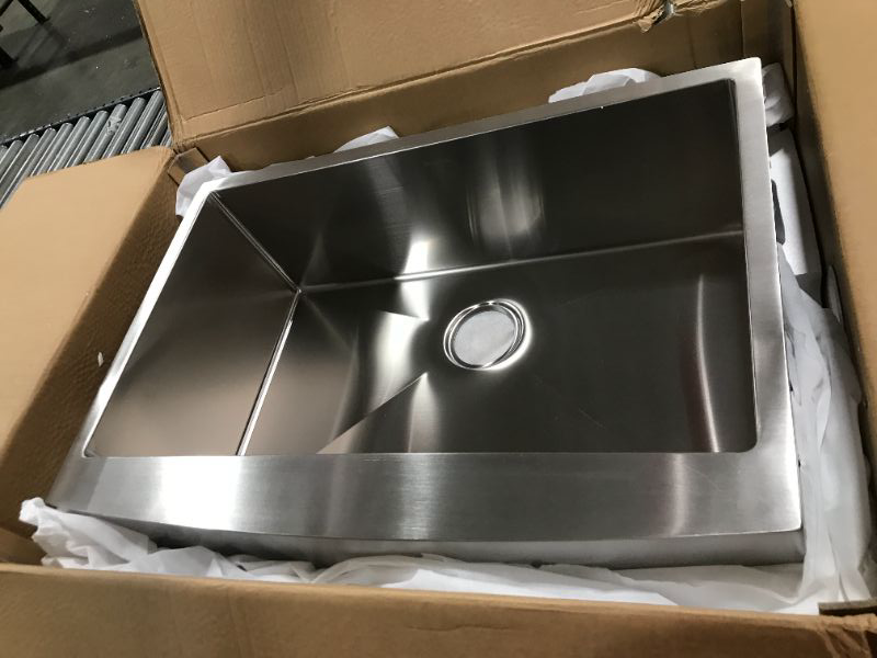 Photo 2 of 30" Farmhouse Kithen Sink - Dcolora 30 Inch Stainless Steel Apron Front Farm Kitchen Sink with Round Corner X Grooves Rubber Pads 16 Gauge Single Bowl Farm Sink Farmer Basin 30"x21" Stainless Steel