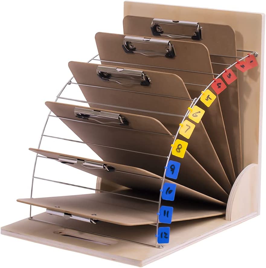 Photo 1 of MAULEHUA Clipboard Holder with 6 Clipboard,Wood and Stainless Steel Clipboard Can Holder Up 12 Clipboard. Stand Storage for 10" Clipboard with Label and Non-Slip mat. 1PCS
