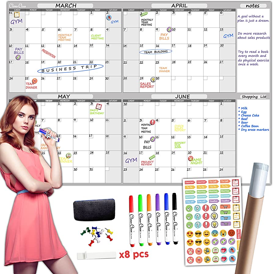 Photo 1 of Large Dry Erase Wall Calendar - 36" x 52" Undated 4-Month Planner for Home