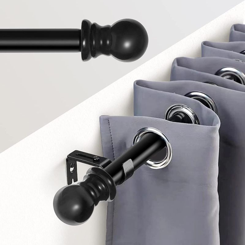 Photo 1 of 1-Inch Curtain Rod for Window, Stainless Steel Single Curtain Rod Set with Brackets, Decorative Curtain Rods 30"-48", Black 30-48"