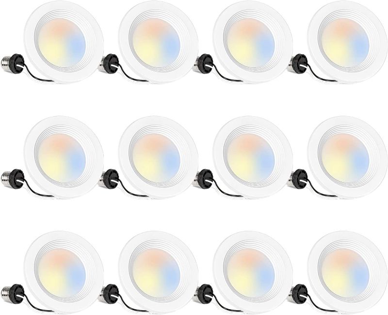 Photo 1 of 12 Pack 4 Inch Selectable CCT LED Recessed Lighting, Baffle Trim, CRI90, 850lm, 11W=80W, 2700K/3000K/3500K/4000K/5000K Adjustable, Dimmable Recessed Lighting, Damp Rated LED Can Lights, ETL
