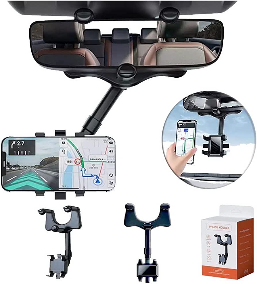 Photo 1 of 360 Degree Rotation Car Rearview Mirror Phone Mount Holder Smartphone Cradle for Cell Phone GPS Navigation