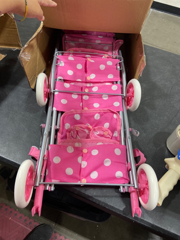 Photo 2 of Badger Basket Triple Doll Stroller - Pink Polka Dots (fits American Girl dolls)