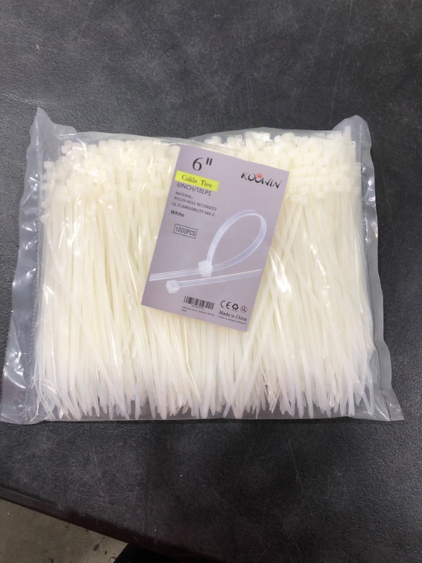 Photo 2 of 1000 Pack 6 Inch Bulk KOOWIN Nylon Plastic Cable Zip Ties Small Wire Wraps White 6 inch 18 lb (1000 pcs) White