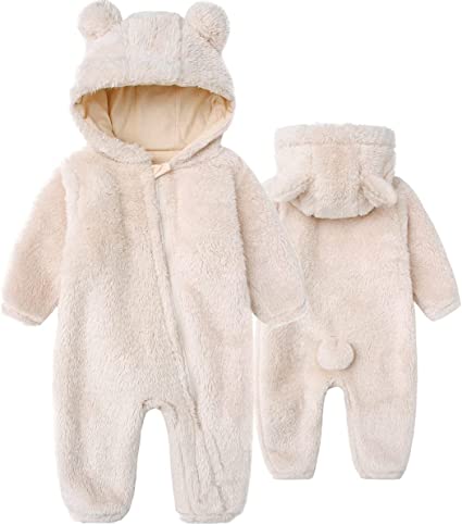 Photo 1 of Aisheny Newborn Baby Ear Snowsuit Jumpsuit Warm Winter Hooded Footed Bodysuit Fleece Outerwear White 