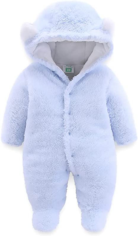 Photo 1 of Aisheny Newborn Baby Ear Snowsuit Jumpsuit Warm Winter Hooded Footed Bodysuit Fleece Outerwear Sky Blue