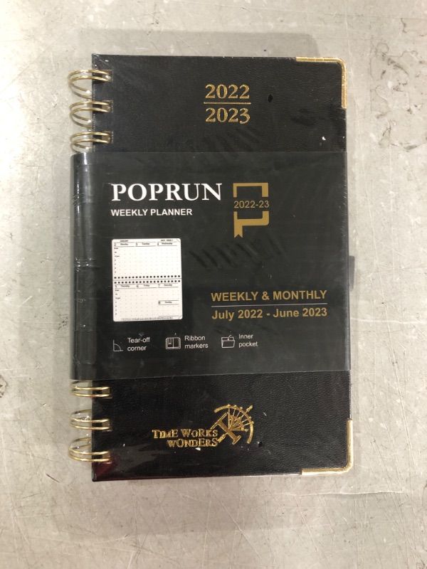 Photo 2 of POPRUN Academic Planner 2022-2023 Purse Size 4.25" x 6.75" - Small Planner July 2022 - June 2023 with Hourly Schedule & Vertical Weekly Layout, Monthly Calendars, Hardcover - Black Black Small-4.25 x 6.75