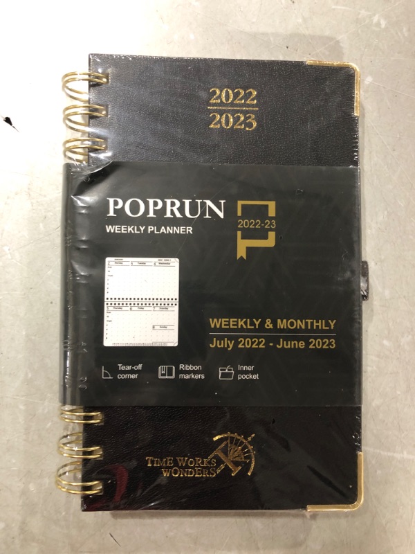 Photo 2 of POPRUN Academic Planner 2022-2023 Purse Size 4.25" x 6.75" - Small Planner July 2022 - June 2023 with Hourly Schedule & Vertical Weekly Layout, Monthly Calendars, Hardcover - Black Black Small-4.25 x 6.75